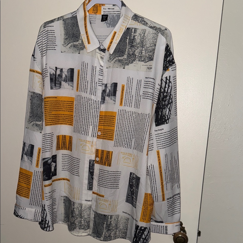 SHEIN White and Yellow Graphic Print Shirt